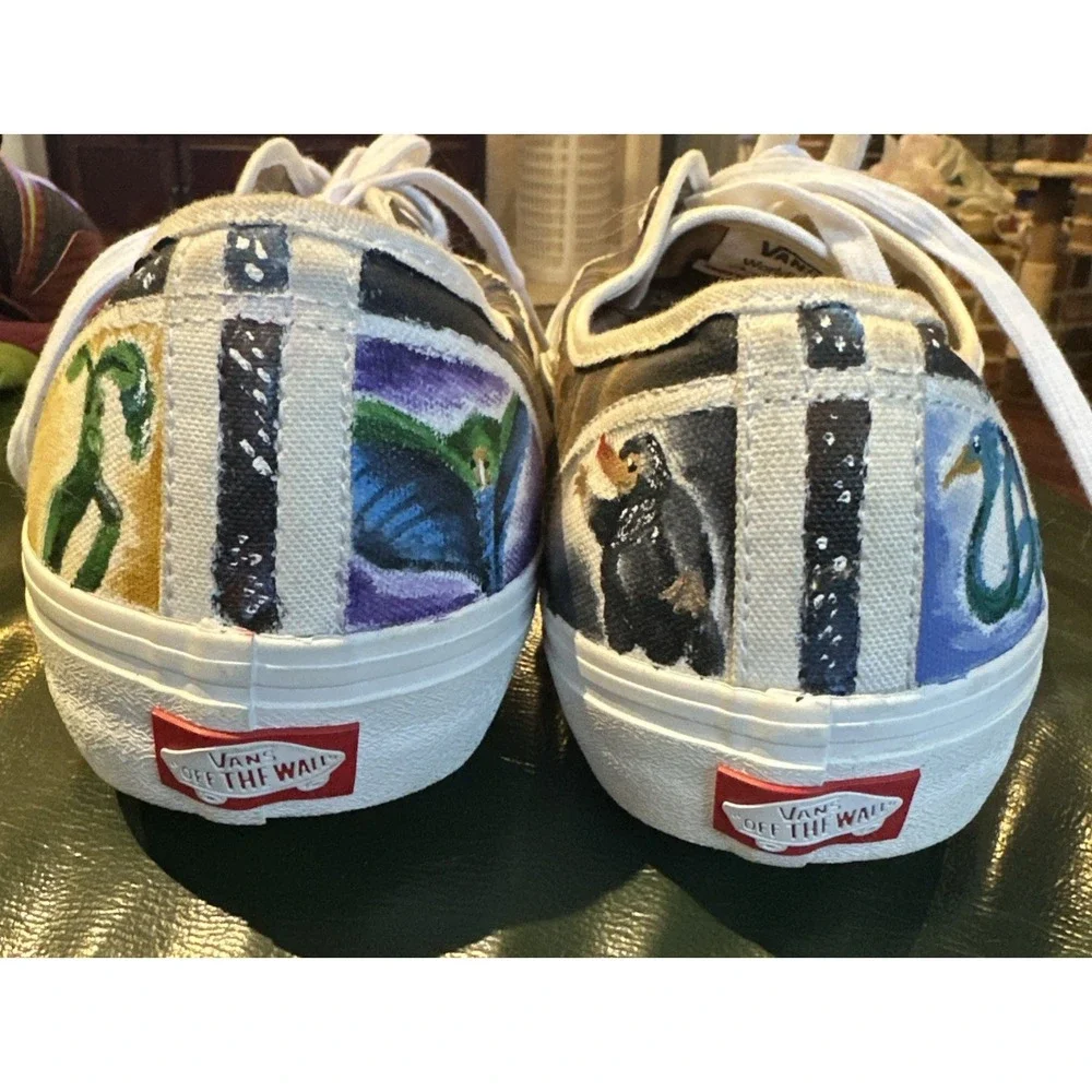 VANS Authentic Low Top Sneakers Abstract Multicolor Hand Painted Skater Men's 12